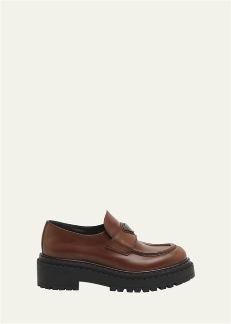 Prada Chocolate Calfskin Platform Loafers 